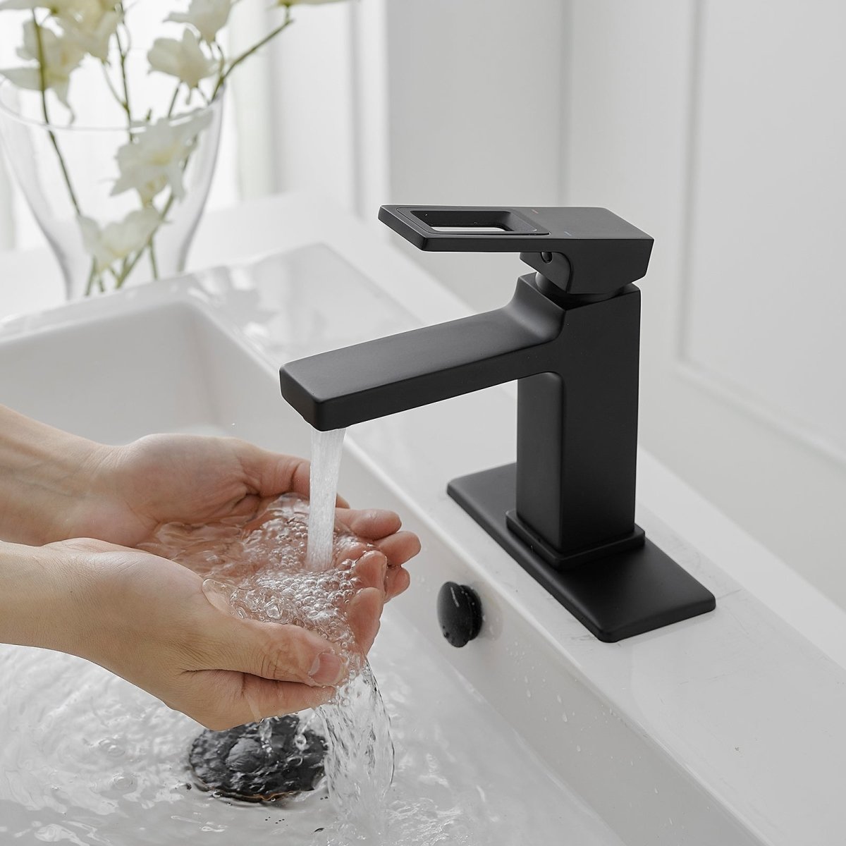 1 Handle Modern Bathroom Sink Faucet with Pop Up Drain Black - buyfaucet.com