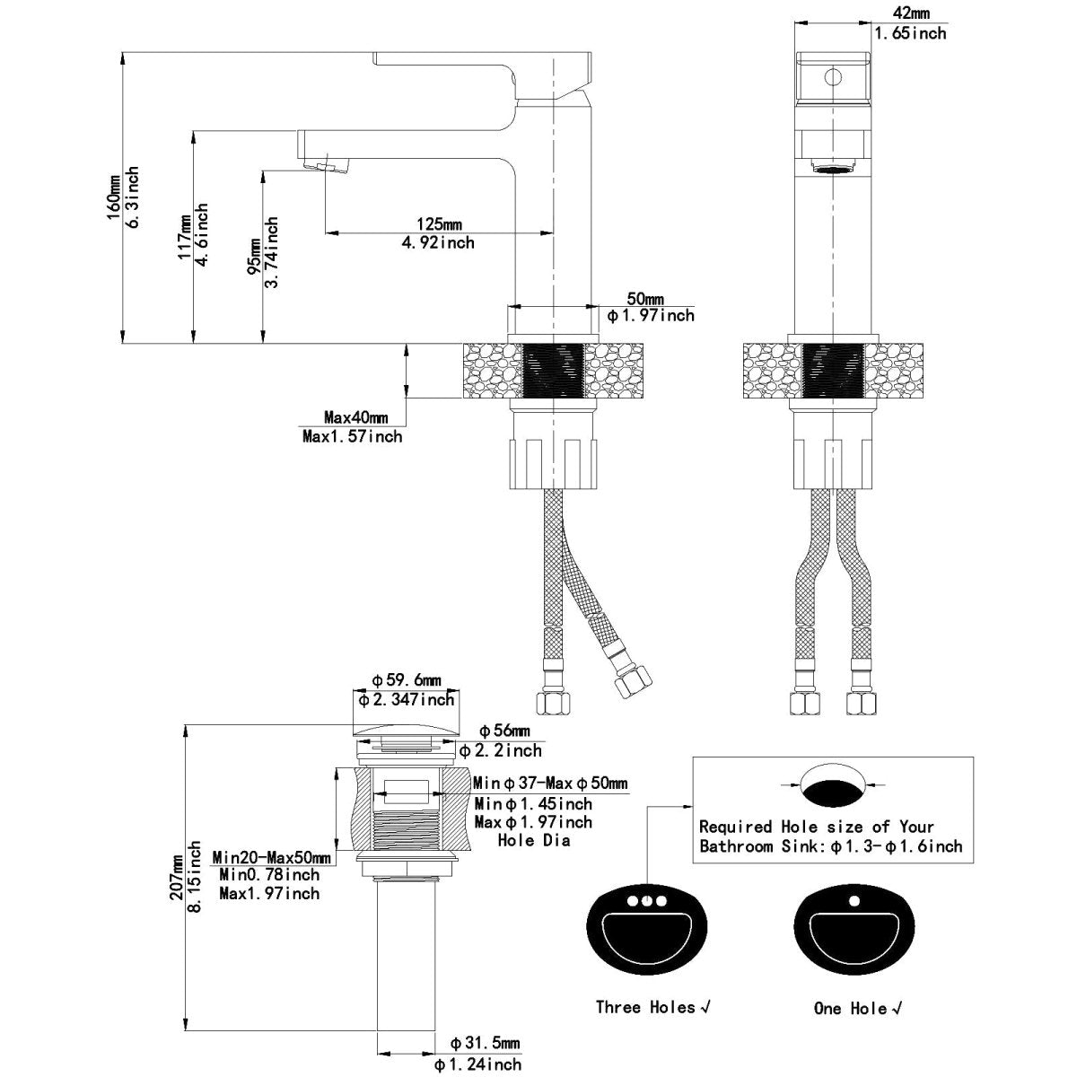 1 Handle Modern Bathroom Sink Faucet with Pop Up Drain Black - buyfaucet.com