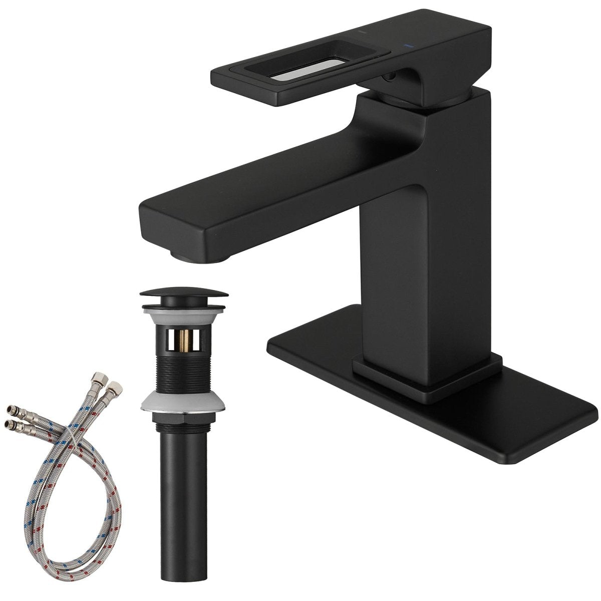 1 Handle Modern Bathroom Sink Faucet with Pop Up Drain Black - buyfaucet.com