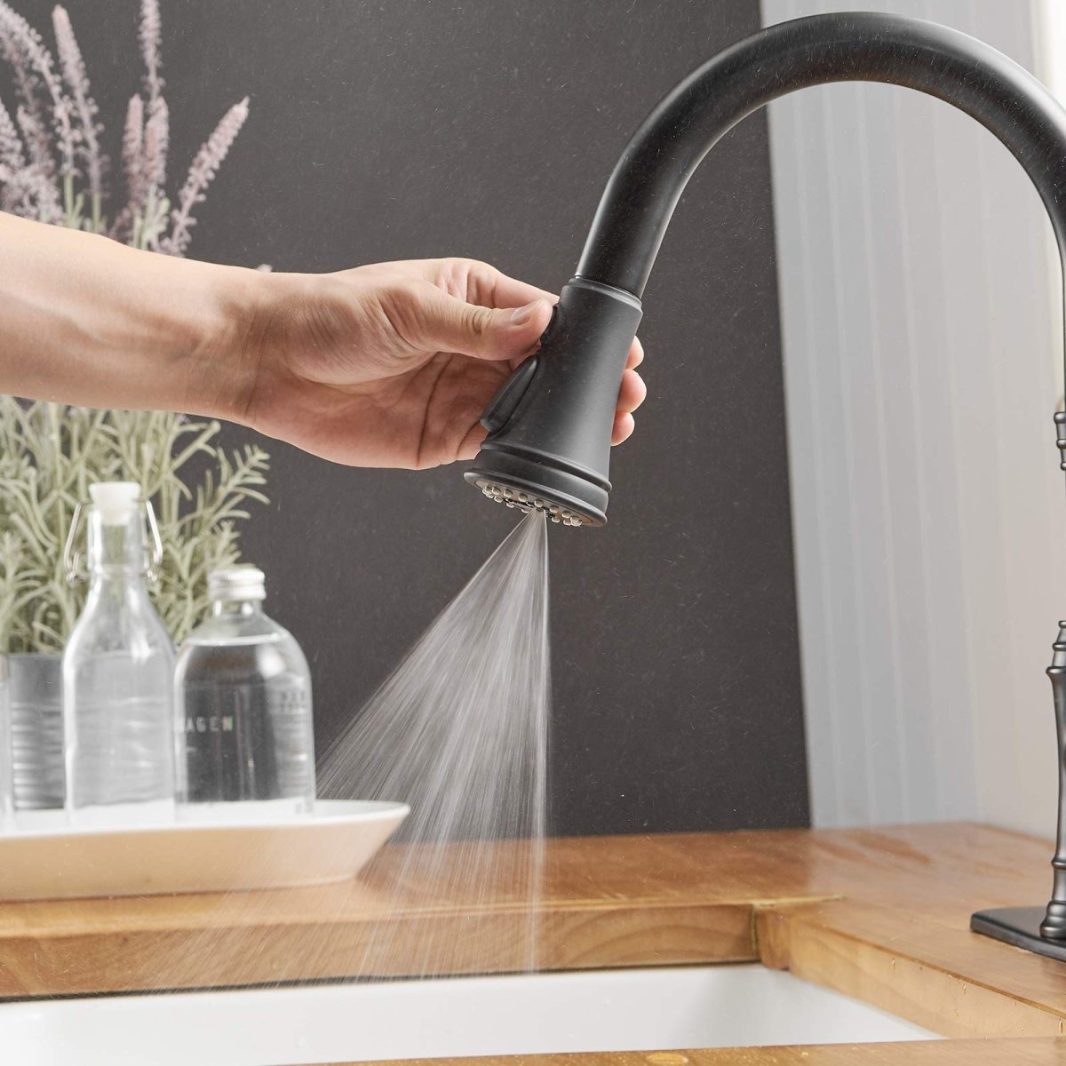 1-Handle Pull-Down Sprayer 3 Spray Kitchen Faucet Black-1 - buyfaucet.com