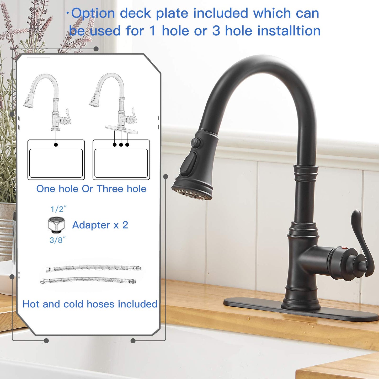 1-Handle Pull-Down Sprayer 3 Spray Kitchen Faucet Black - buyfaucet.com