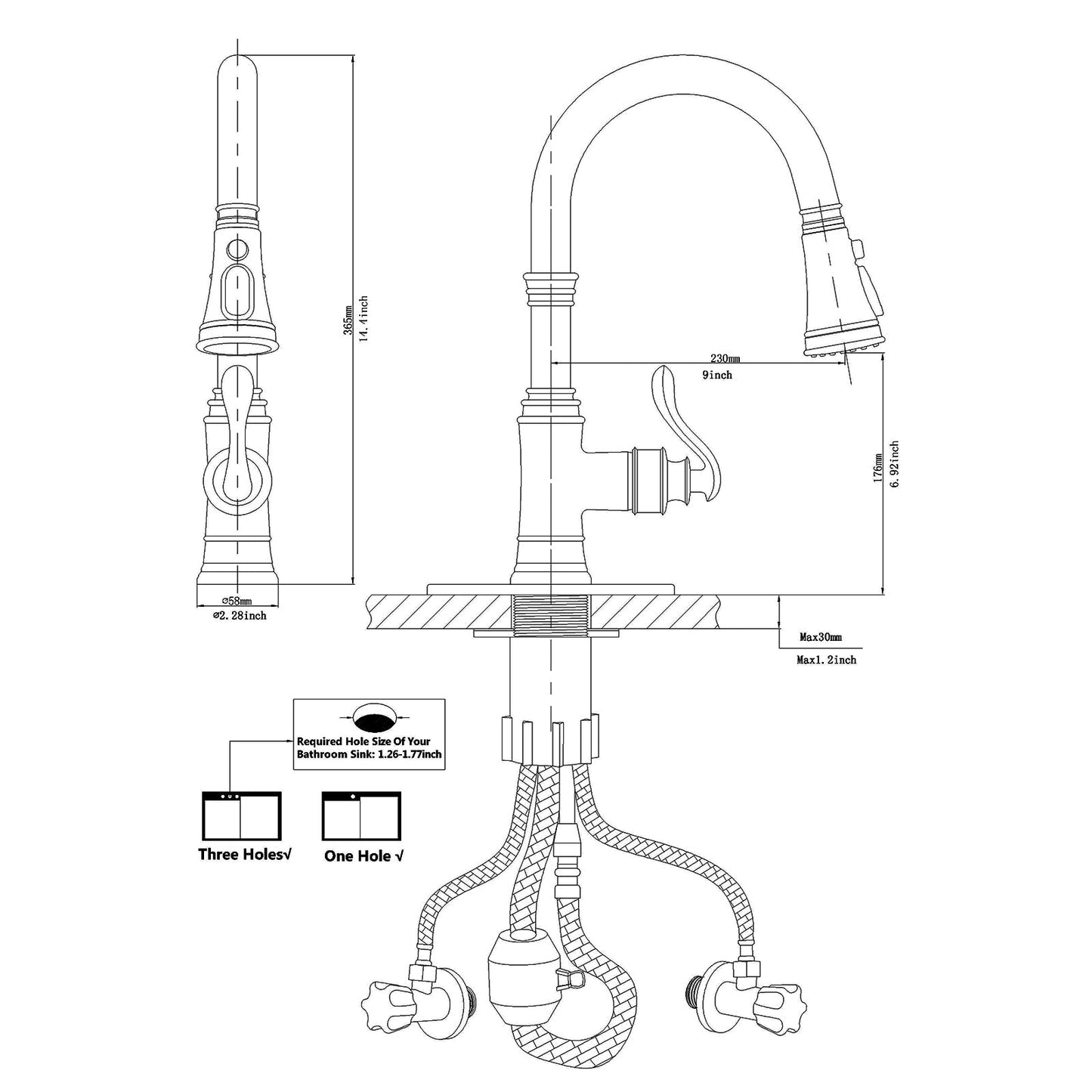 1-Handle Pull-Down Sprayer 3 Spray Kitchen Faucet Black - buyfaucet.com