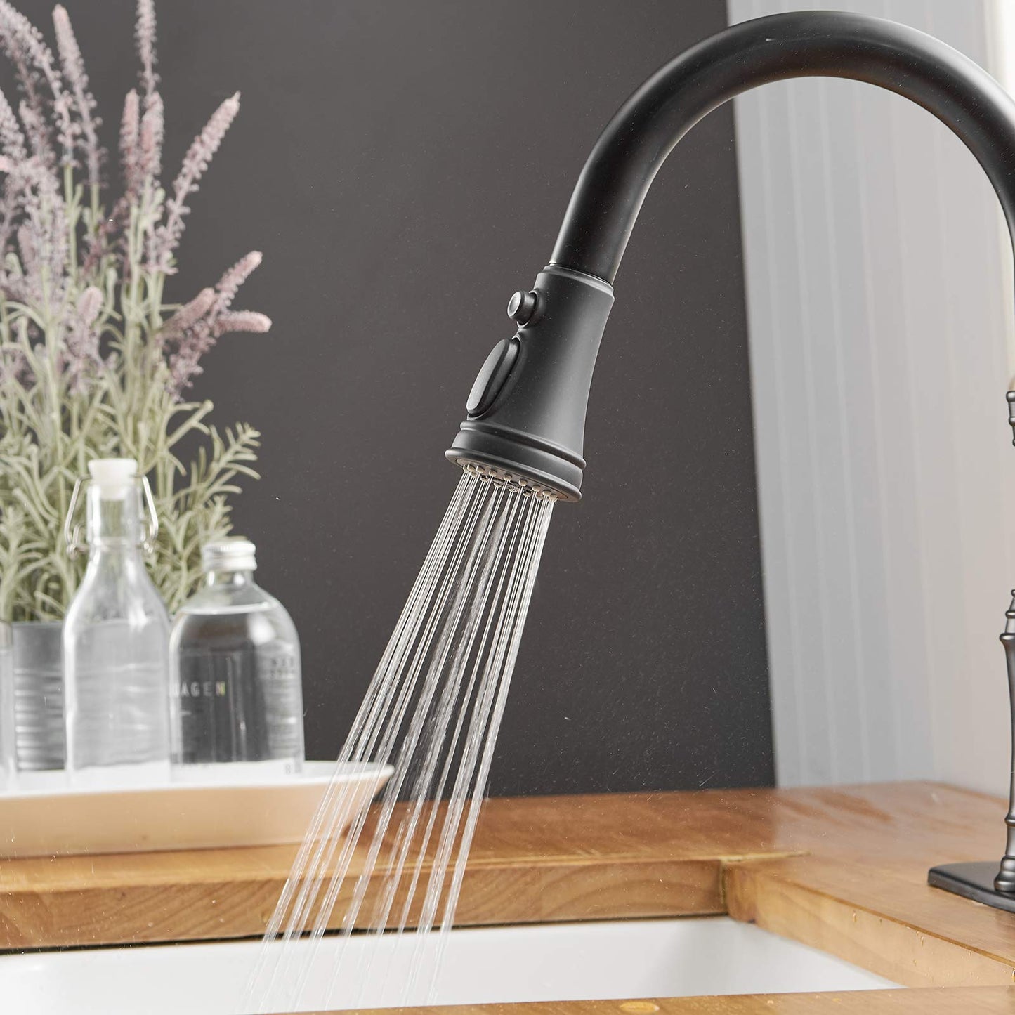 1-Handle Pull-Down Sprayer 3 Spray Kitchen Faucet Black - buyfaucet.com