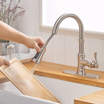 1-Handle Pull-Down Sprayer 3 Spray Kitchen Faucet Brushed Nickel - buyfaucet.com