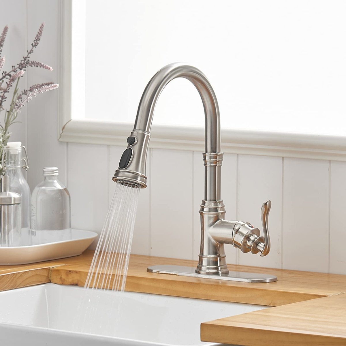 1-Handle Pull-Down Sprayer 3 Spray Kitchen Faucet Nickel-1 - buyfaucet.com