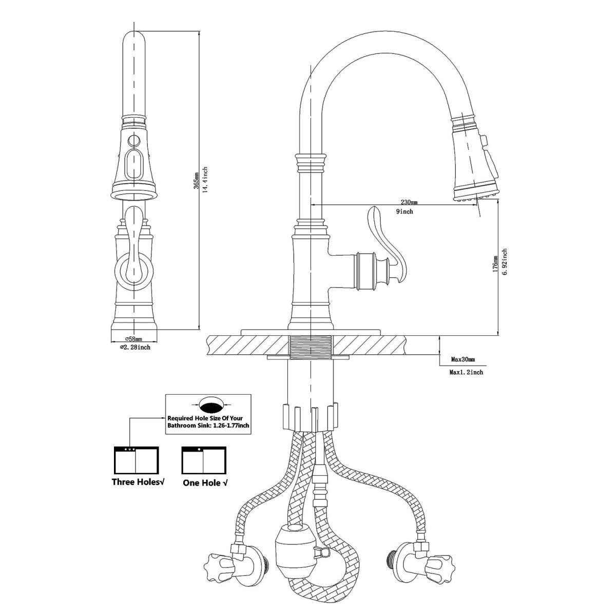 1-Handle Pull-Down Sprayer 3 Spray Kitchen Faucet Nickel-1 - buyfaucet.com