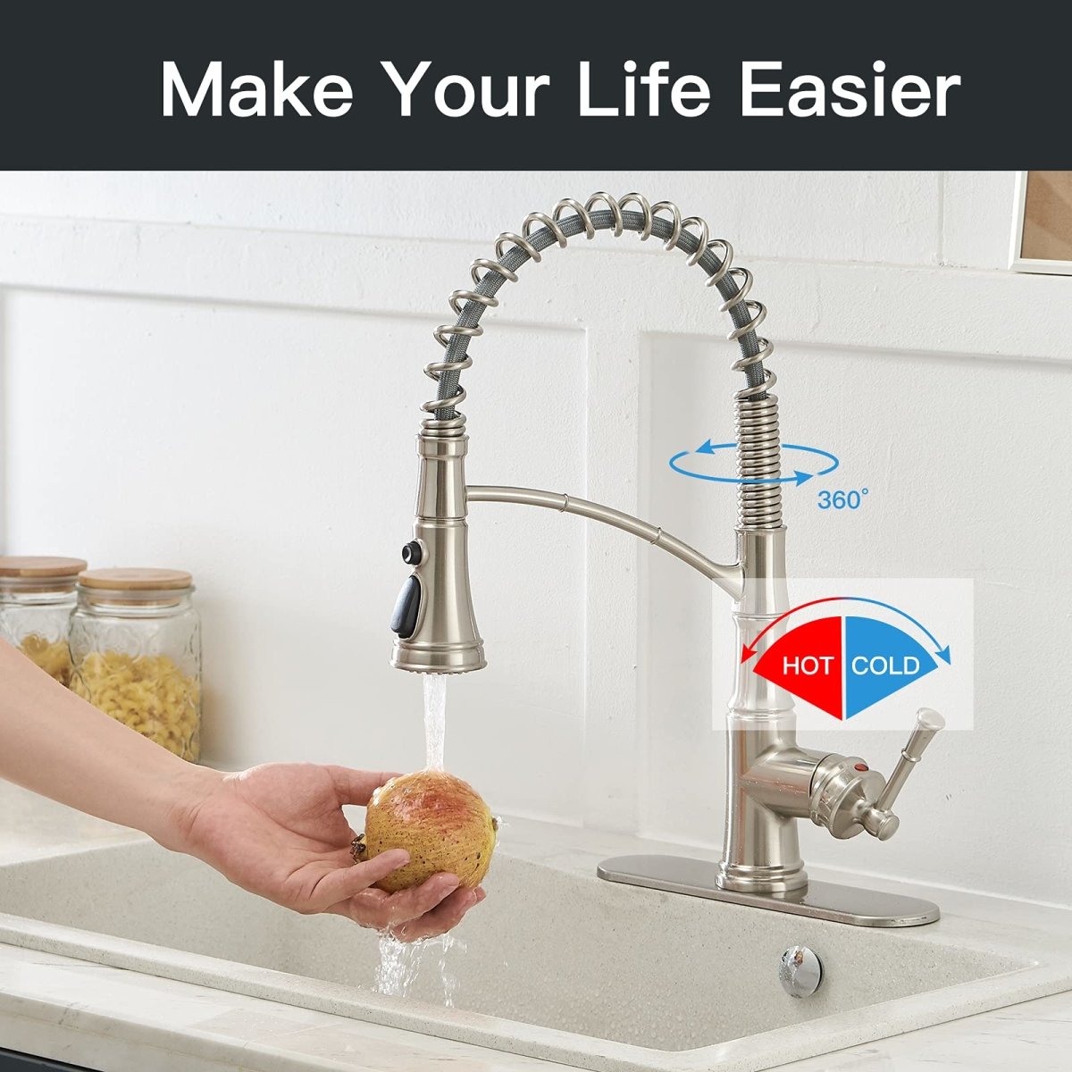 1 Handle Pull-Down Sprayer 3-Spray Kitchen Faucet Nickel - buyfaucet.com