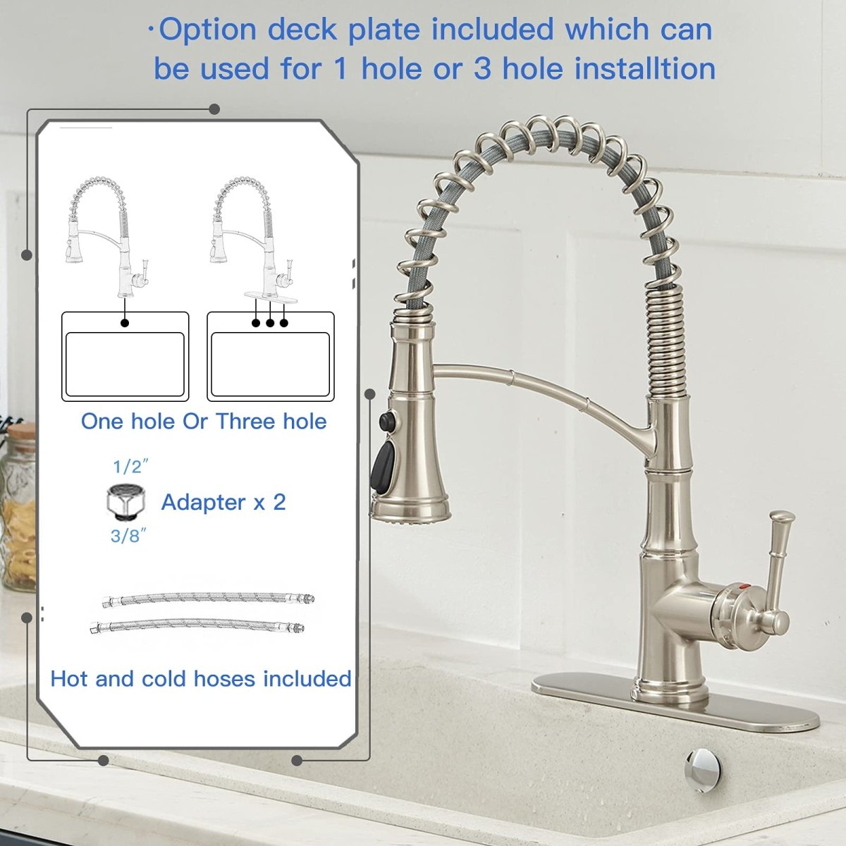 1 Handle Pull-Down Sprayer 3-Spray Kitchen Faucet Nickel - buyfaucet.com