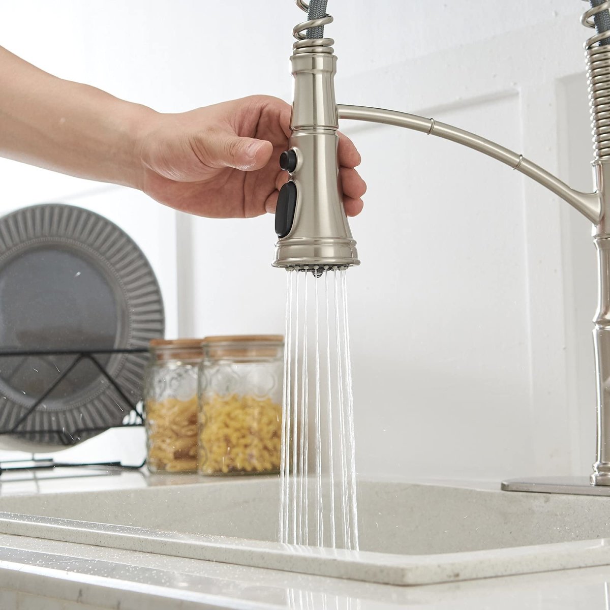 1 Handle Pull-Down Sprayer 3-Spray Kitchen Faucet Nickel - buyfaucet.com