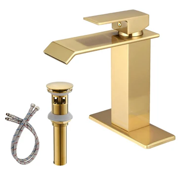 1 Hole 1 Handle Bathroom Faucet with Pop-up Drain Gold - buyfaucet.com