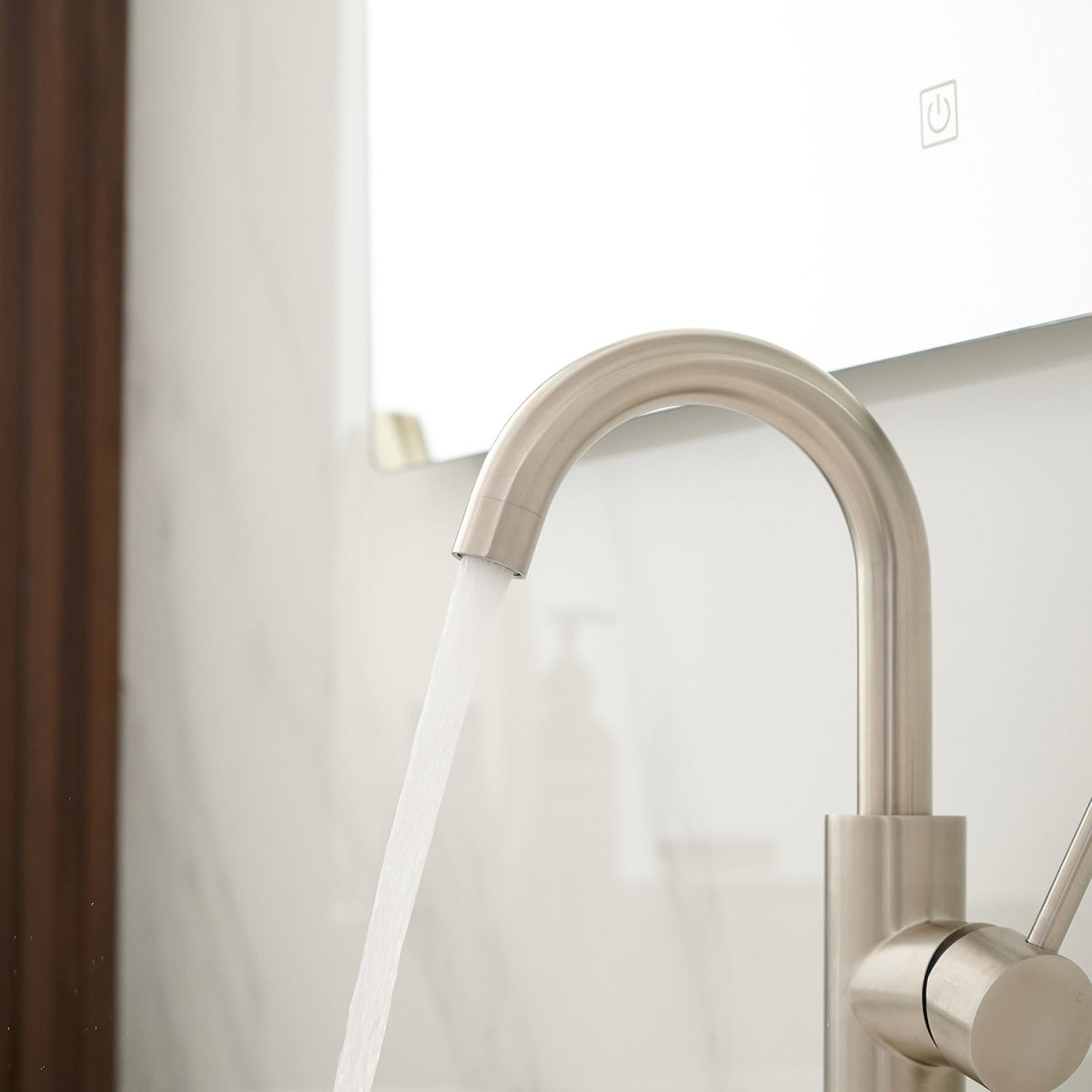 1 Hole 1-Handle High Arc Bathroom Faucet Swivel Spout Nickel - buyfaucet.com