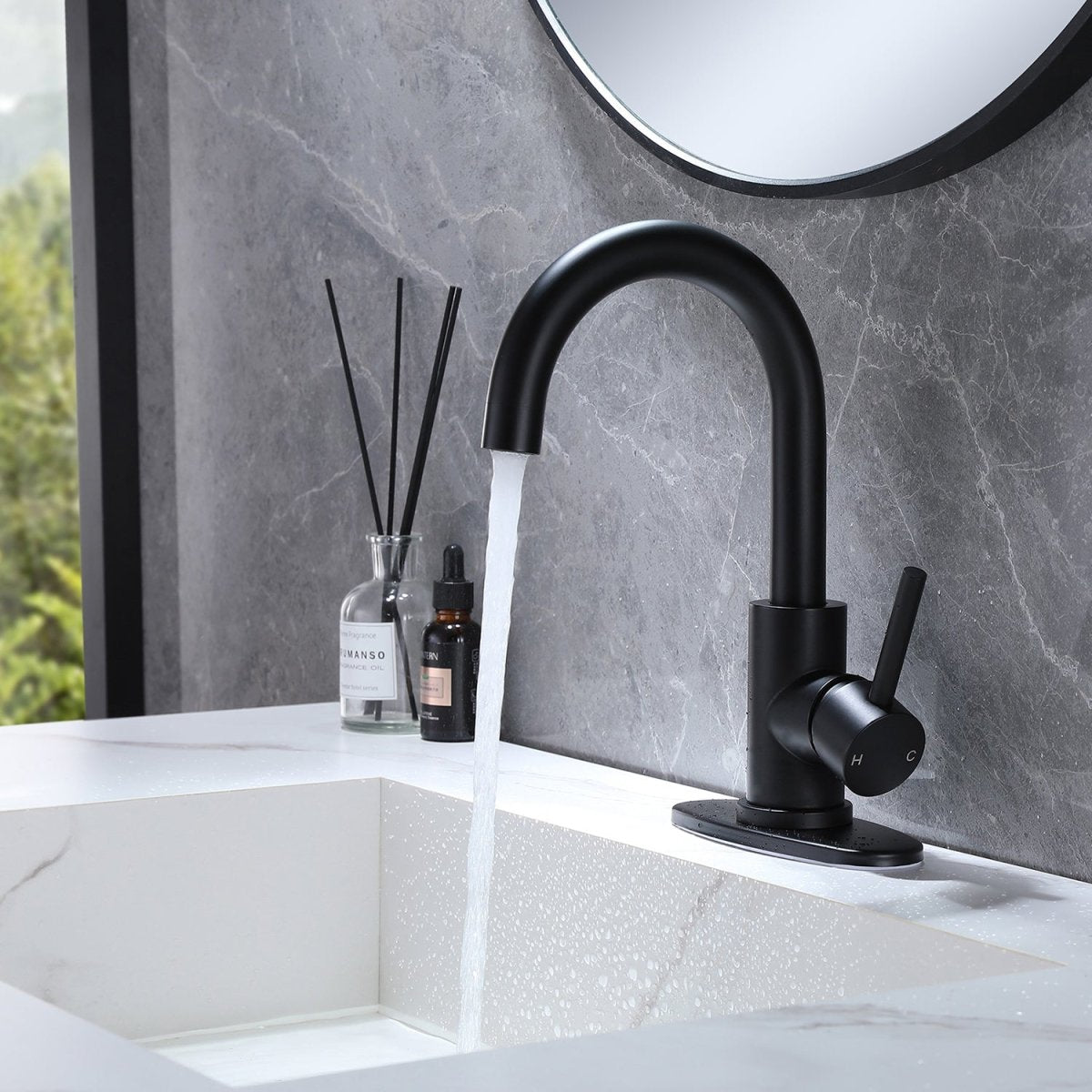 1 Hole 1-Handle High Bathroom Faucet with Swivel Spout Black - buyfaucet.com