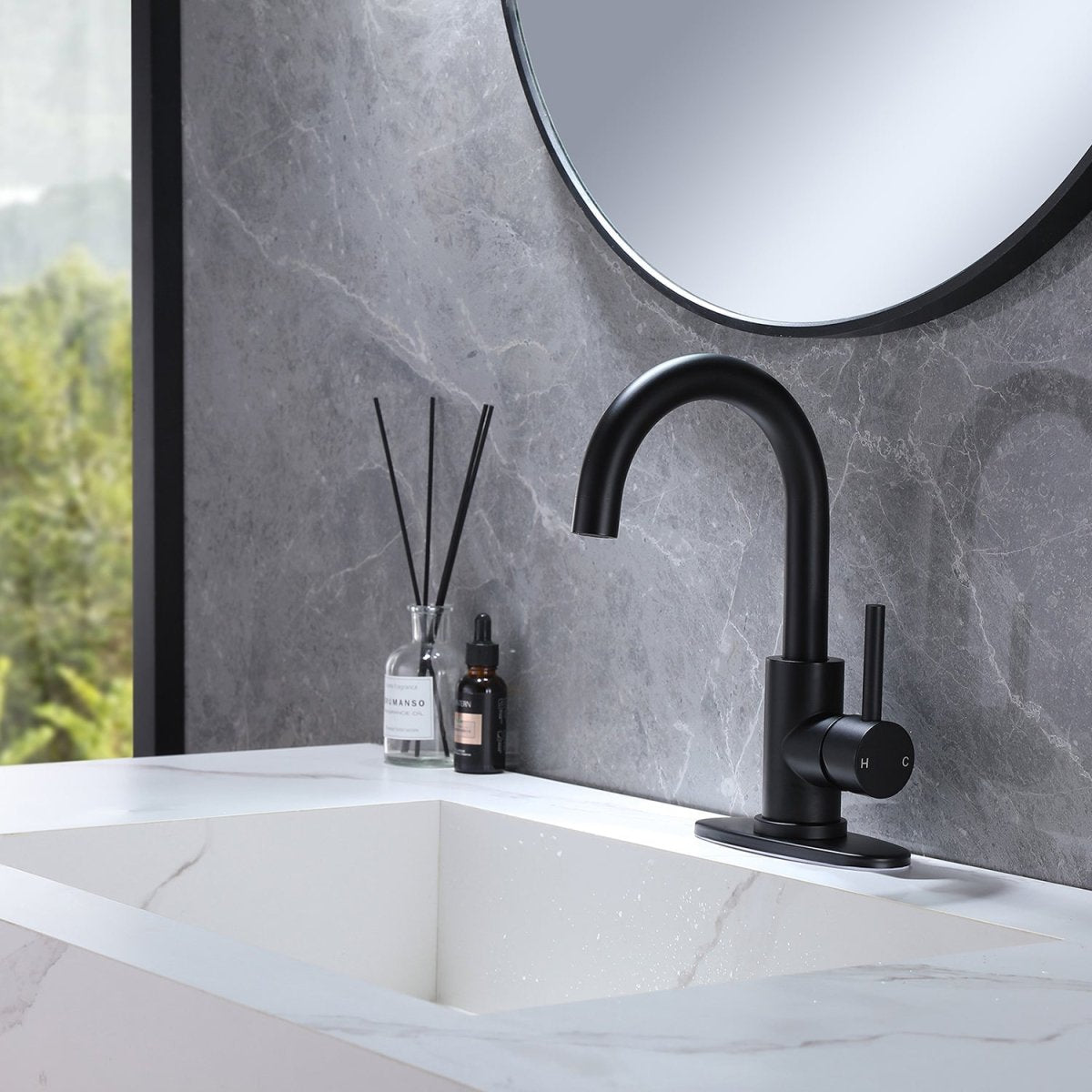1 Hole 1-Handle High Bathroom Faucet with Swivel Spout Black - buyfaucet.com