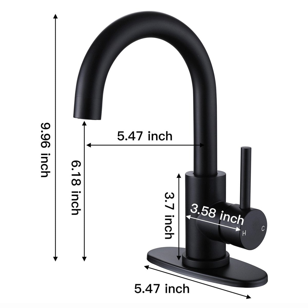 1 Hole 1-Handle High Bathroom Faucet with Swivel Spout Black - buyfaucet.com