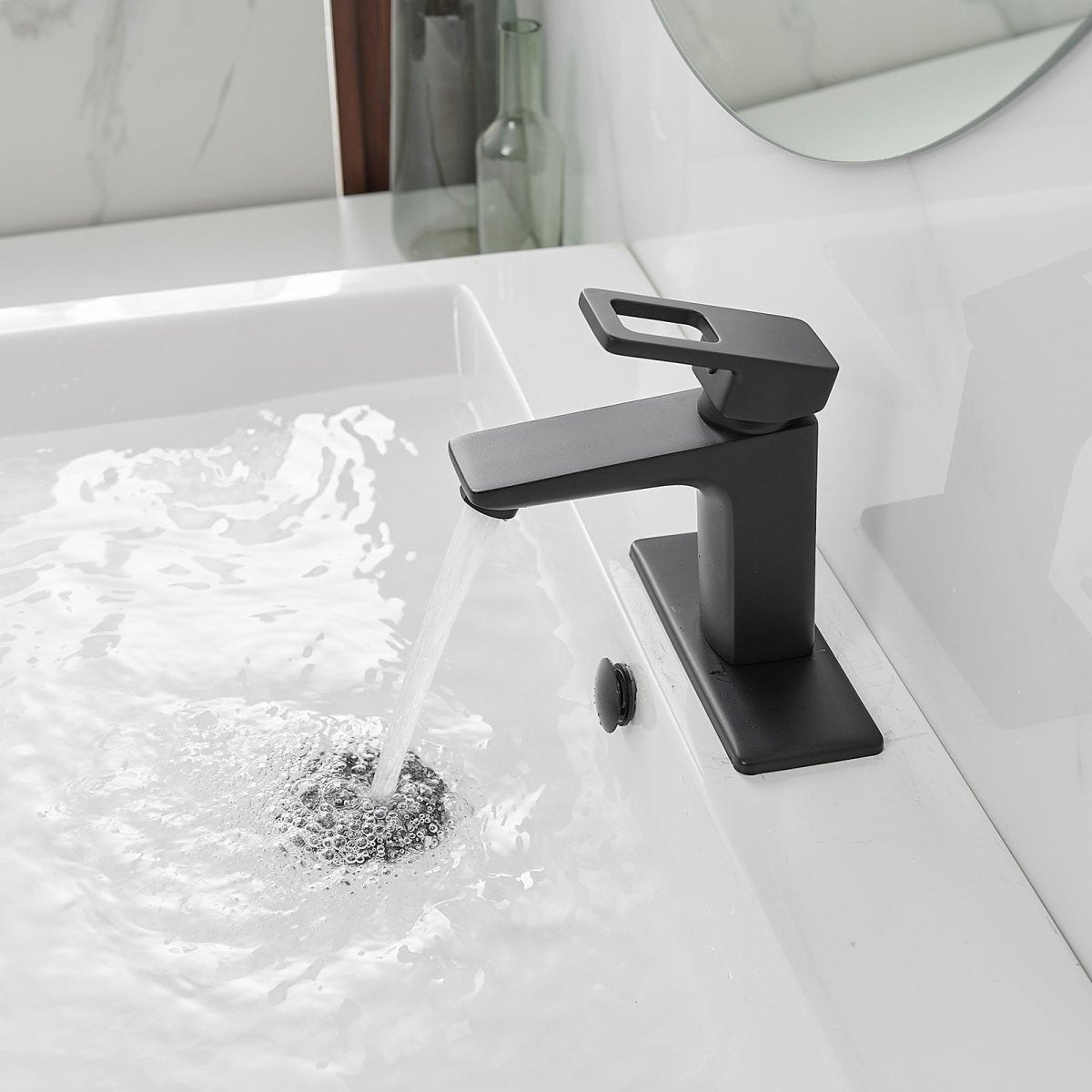 1 Hole Modern Solid Brass 1 Handle Bathroom Faucet Black-1 - buyfaucet.com