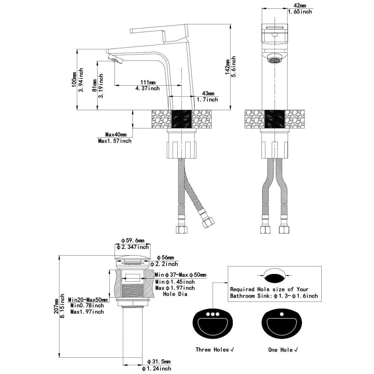 1 Hole Modern Solid Brass 1 Handle Bathroom Faucet Black-1 - buyfaucet.com