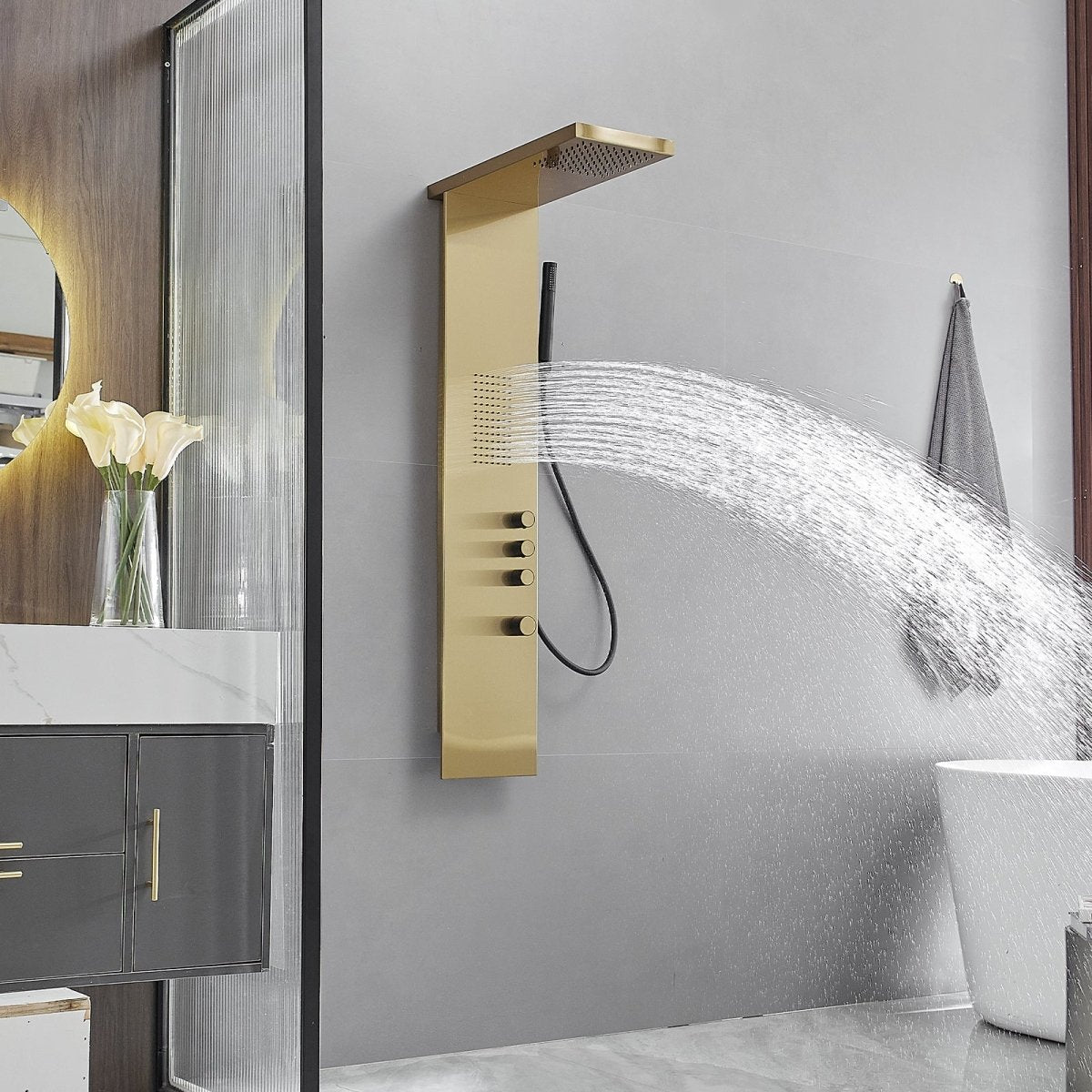 1-Jet Shower Panel System with Shower Head and Shower Wand Gold - buyfaucet.com