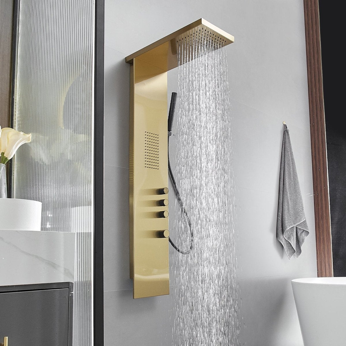 1-Jet Shower Panel System with Shower Head and Shower Wand Gold - buyfaucet.com