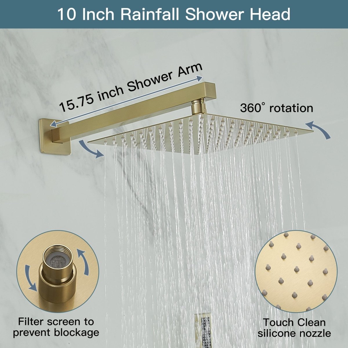 10 Inch Single Handle 2 Spray High Pressure Shower System Gold - buyfaucet.com