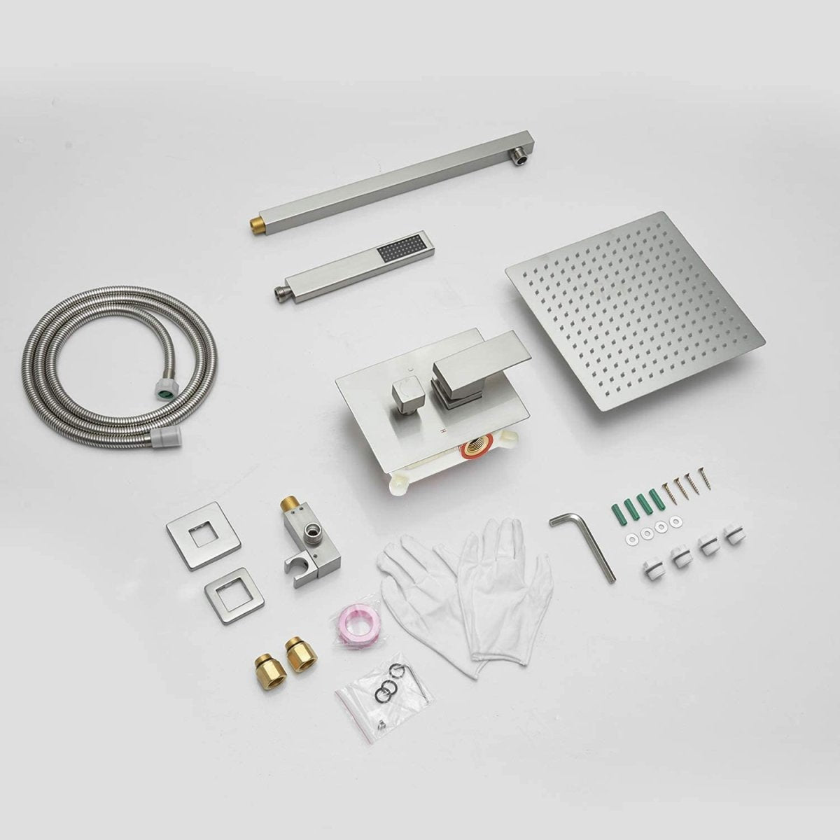 10 Inch Square Bathroom Shower Combo Set in Brushed Nickel-1 - buyfaucet.com