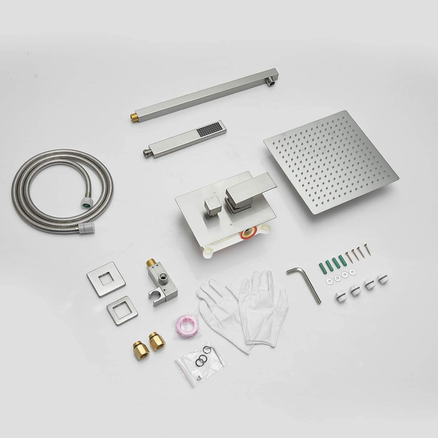 10 Inch Square Bathroom Shower Combo Set In Brushed Nickel - buyfaucet.com