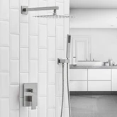 10 Inch Square Bathroom Shower Combo Set In Brushed Nickel - buyfaucet.com