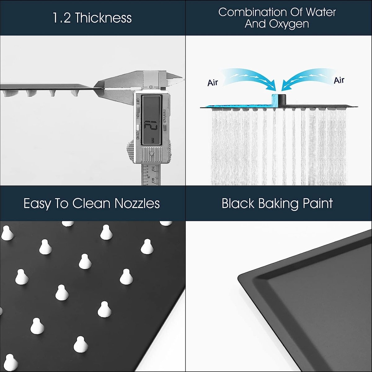 12 Inch 304 Stainless Steel Rainfall Shower Head Black - buyfaucet.com