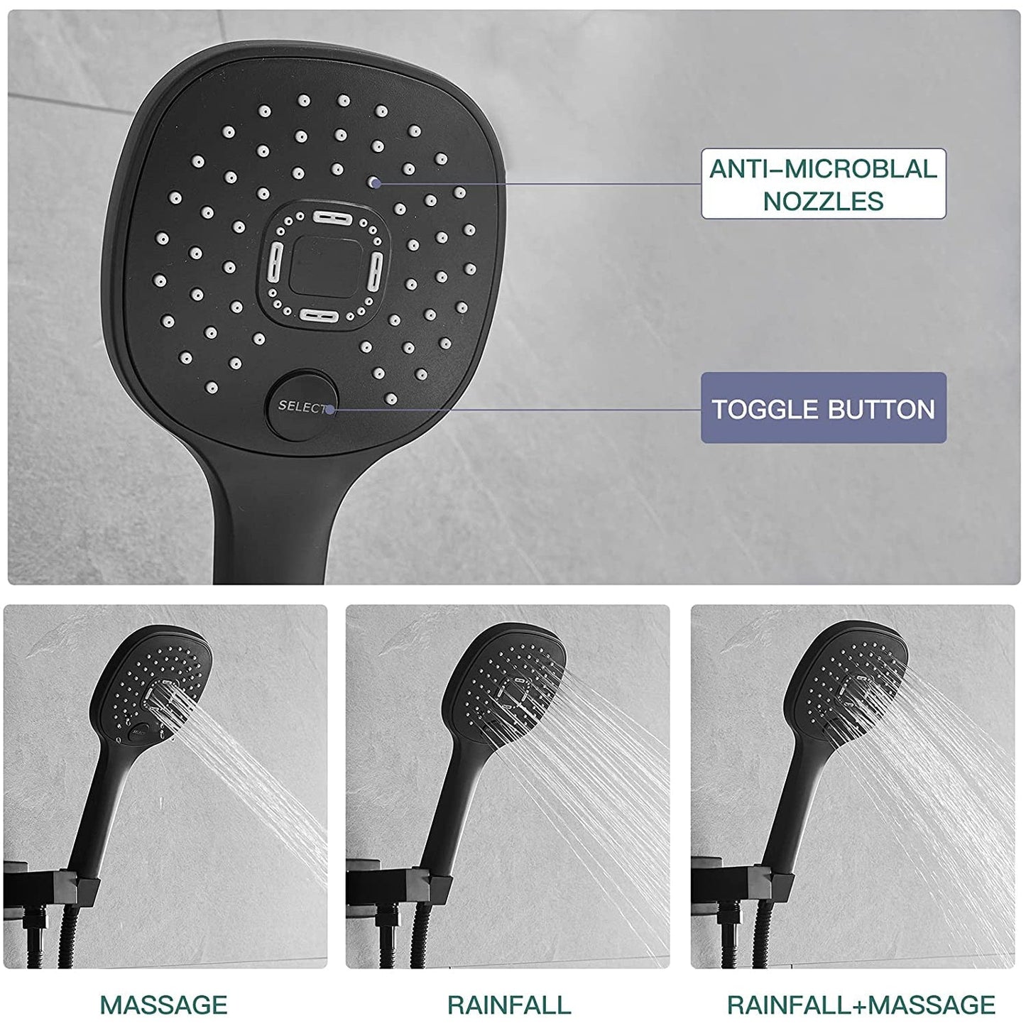 2-1 function Wall Mounted Shower Kit Matte Black - buyfaucet.com