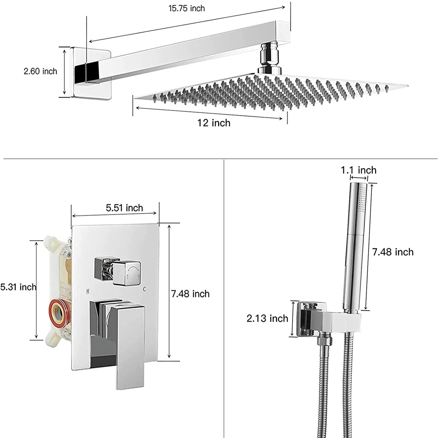 2-1 function Wall Mounted Shower System Polished Chrome - buyfaucet.com