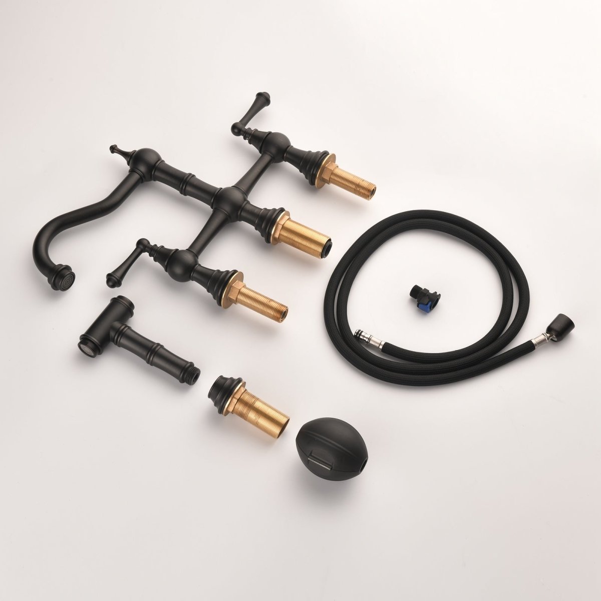 2-Handle Bridge Kitchen Faucet with Side Sprayer Bronze - buyfaucet.com