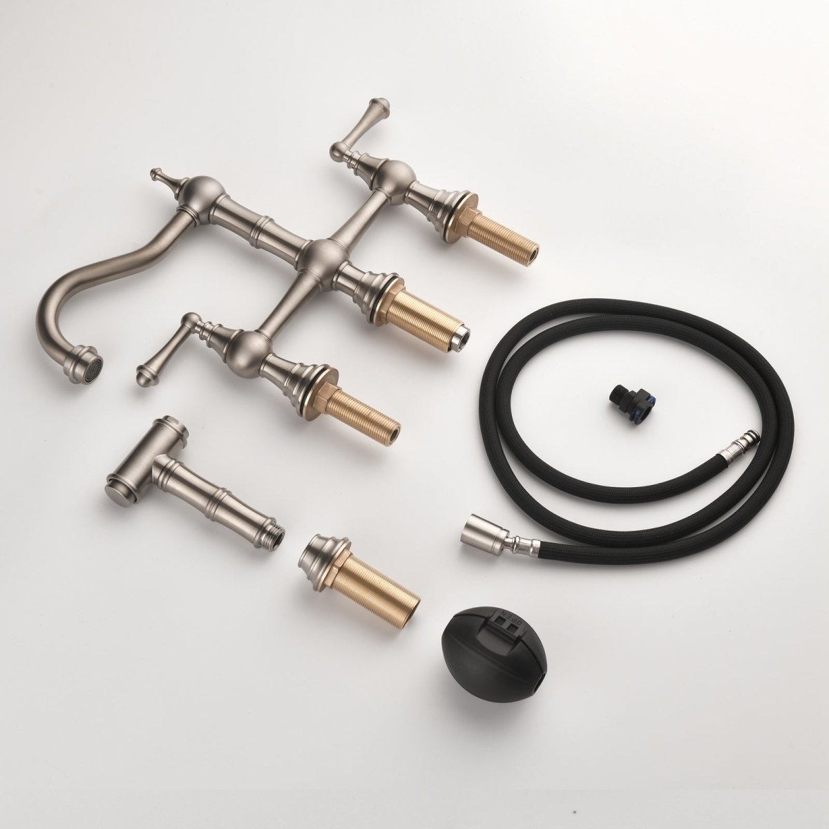 2-Handle Bridge Kitchen Faucet with Side Sprayer Nickel - buyfaucet.com