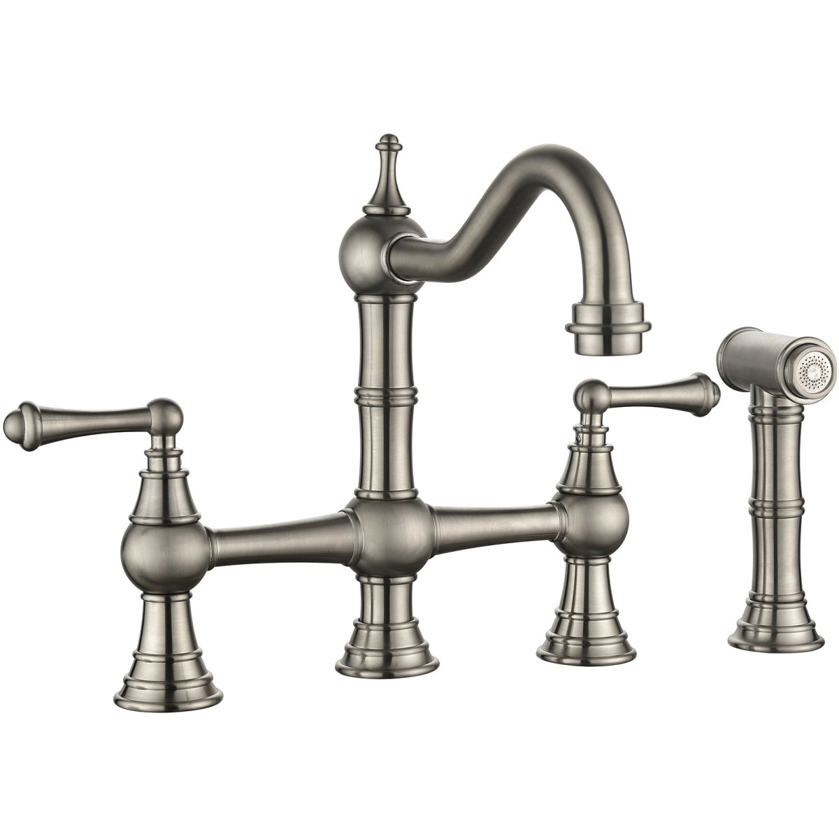 2-Handle Bridge Kitchen Faucet with Side Sprayer Nickel - buyfaucet.com