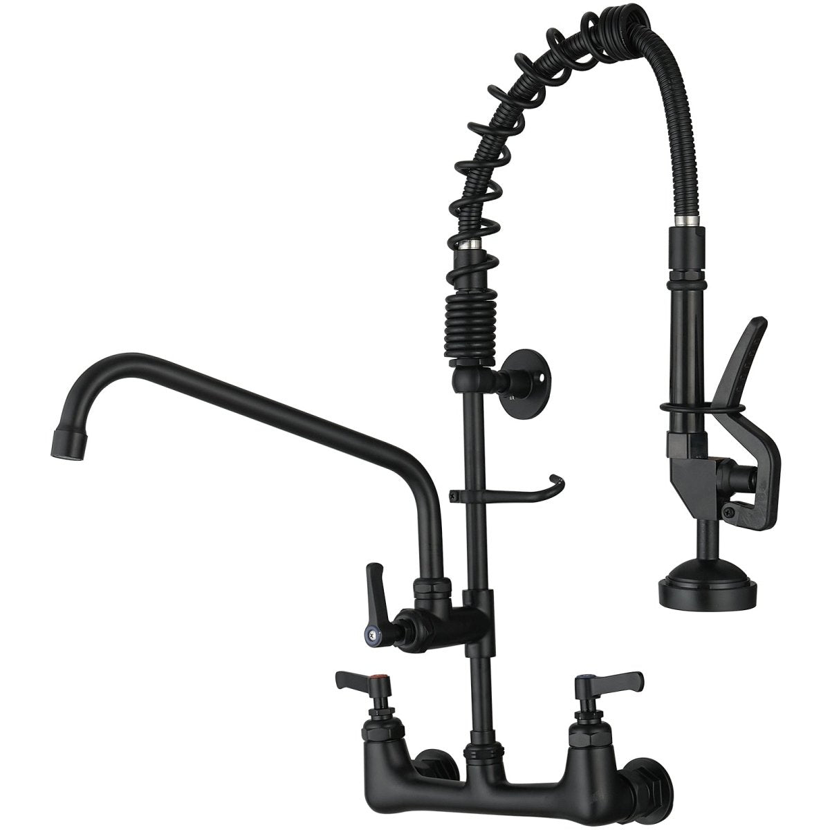 2-Handle Wall Mount Pre-Rinse Spray Kitchen Faucet Black - buyfaucet.com
