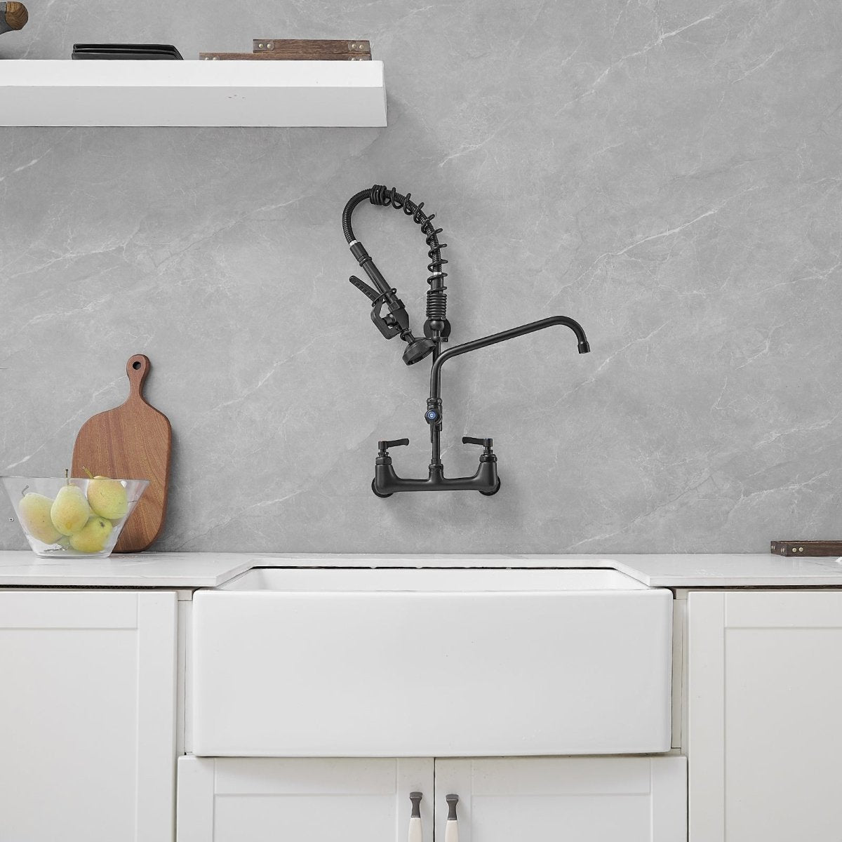 2-Handle Wall Mount Pre-Rinse Spray Kitchen Faucet Black - buyfaucet.com