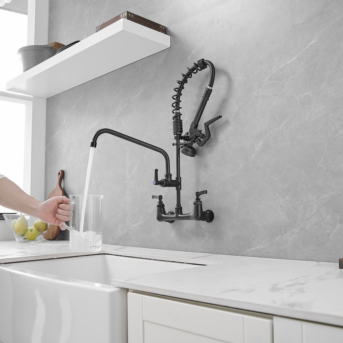 2-Handle Wall Mount Pre-Rinse Spray Kitchen Faucet Black - buyfaucet.com