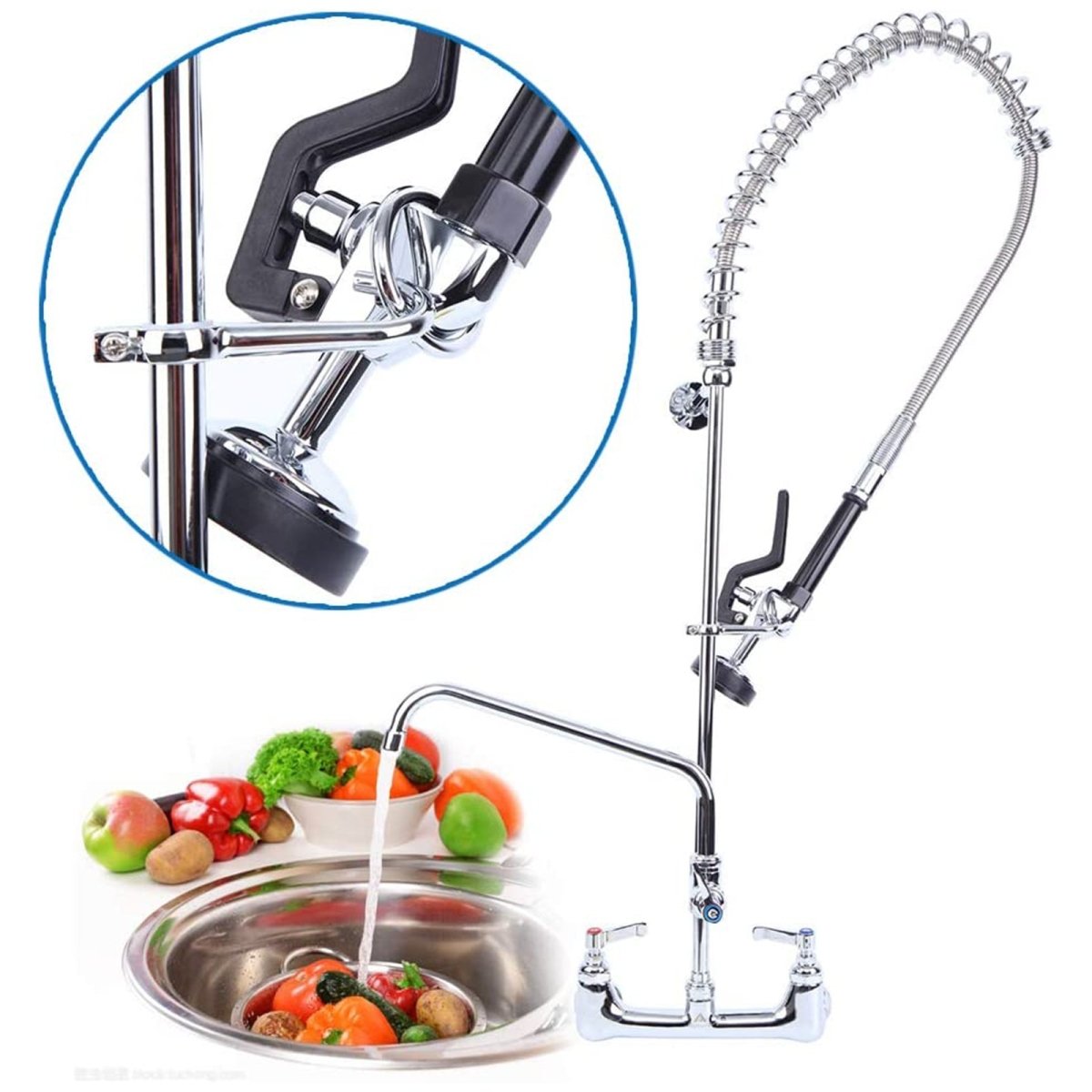 2-Handle Wall Mount Pre-Rinse Spray Kitchen Faucet Chrome - buyfaucet.com