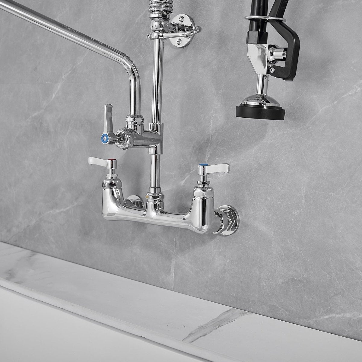 2-Handle Wall Mount Pre-Rinse Spray Kitchen Faucet Chrome - buyfaucet.com