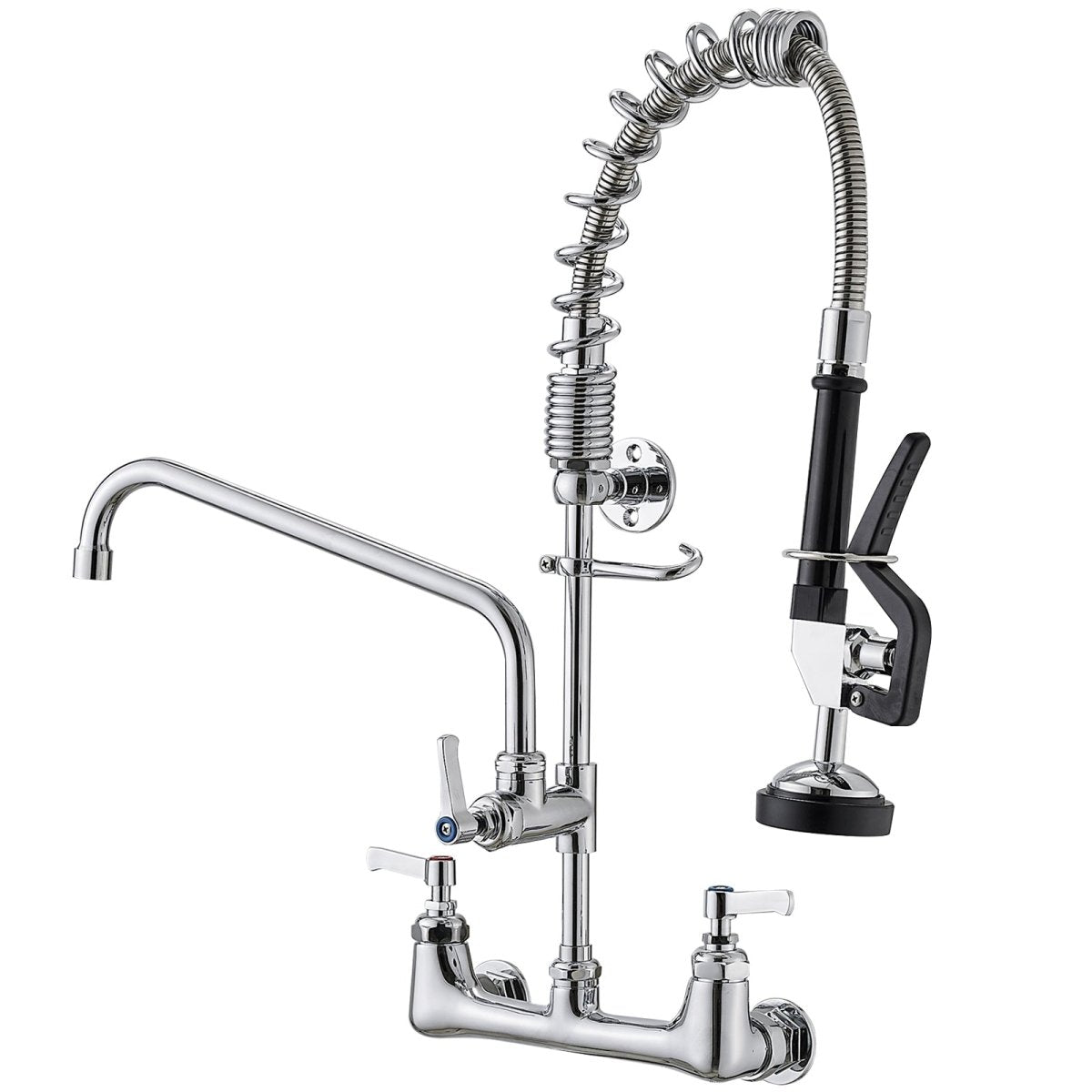 2-Handle Wall Mount Pre-Rinse Spray Kitchen Faucet Chrome - buyfaucet.com