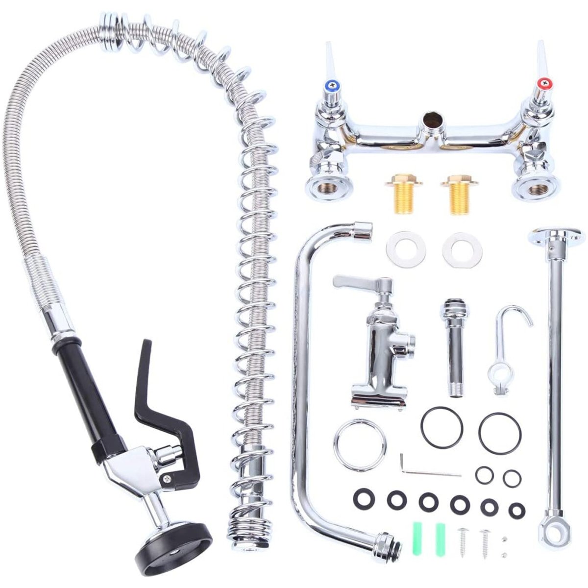 2-Handle Wall Mount Pre-Rinse Spray Kitchen Faucet Chrome - buyfaucet.com