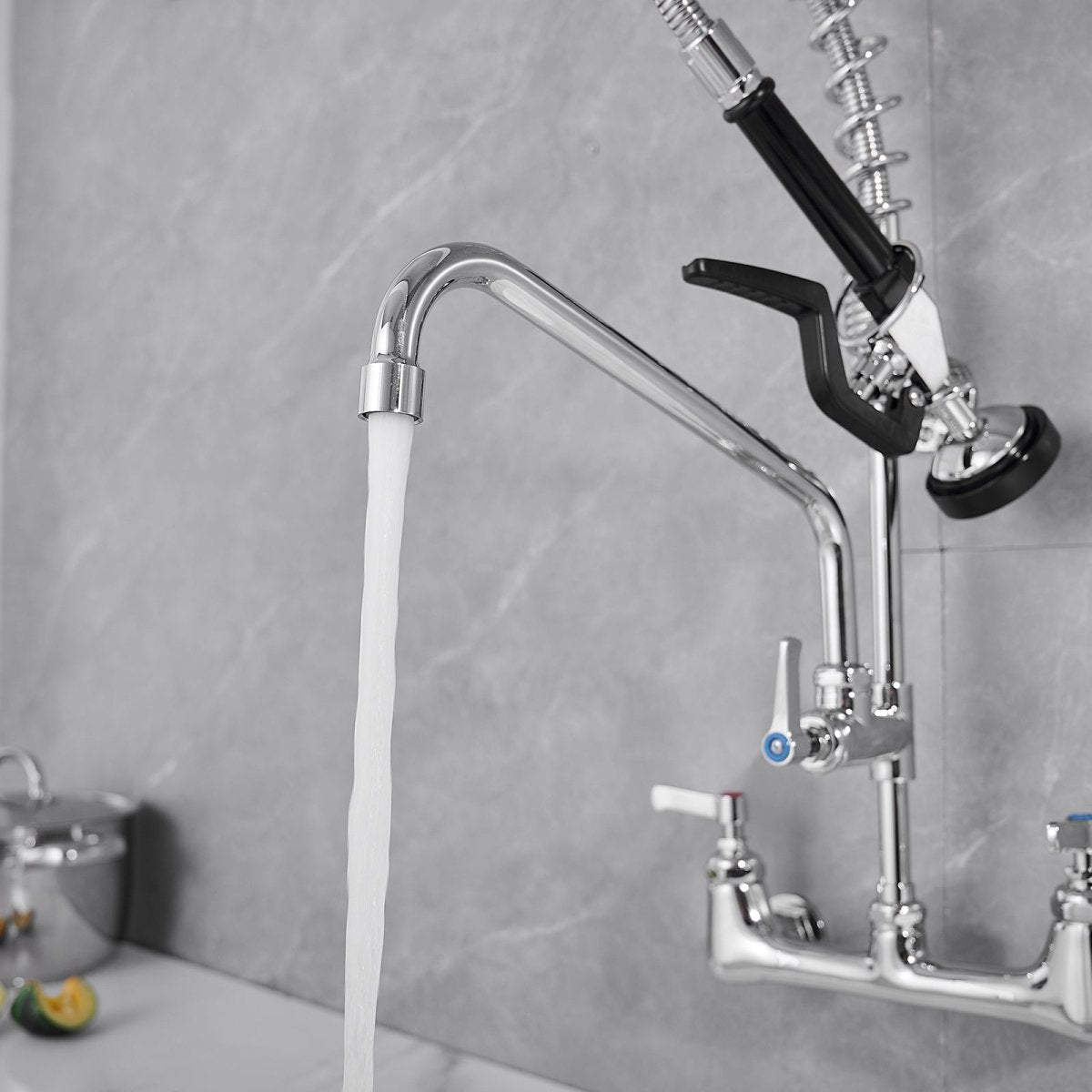 2-Handle Wall Mount Pre-Rinse Spray Kitchen Faucet Chrome - buyfaucet.com