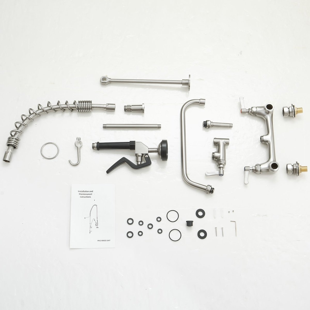 2-Handle Wall Mount Pre-Rinse Spray Kitchen Faucet Nickel - buyfaucet.com