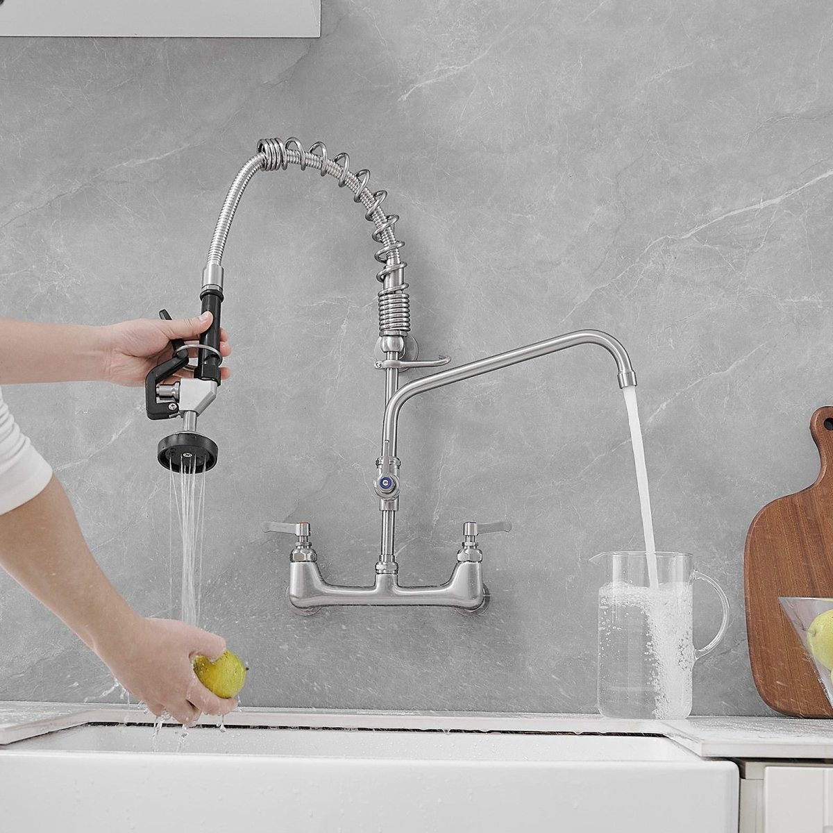 2-Handle Wall Mount Pre-Rinse Spray Kitchen Faucet Nickel - buyfaucet.com