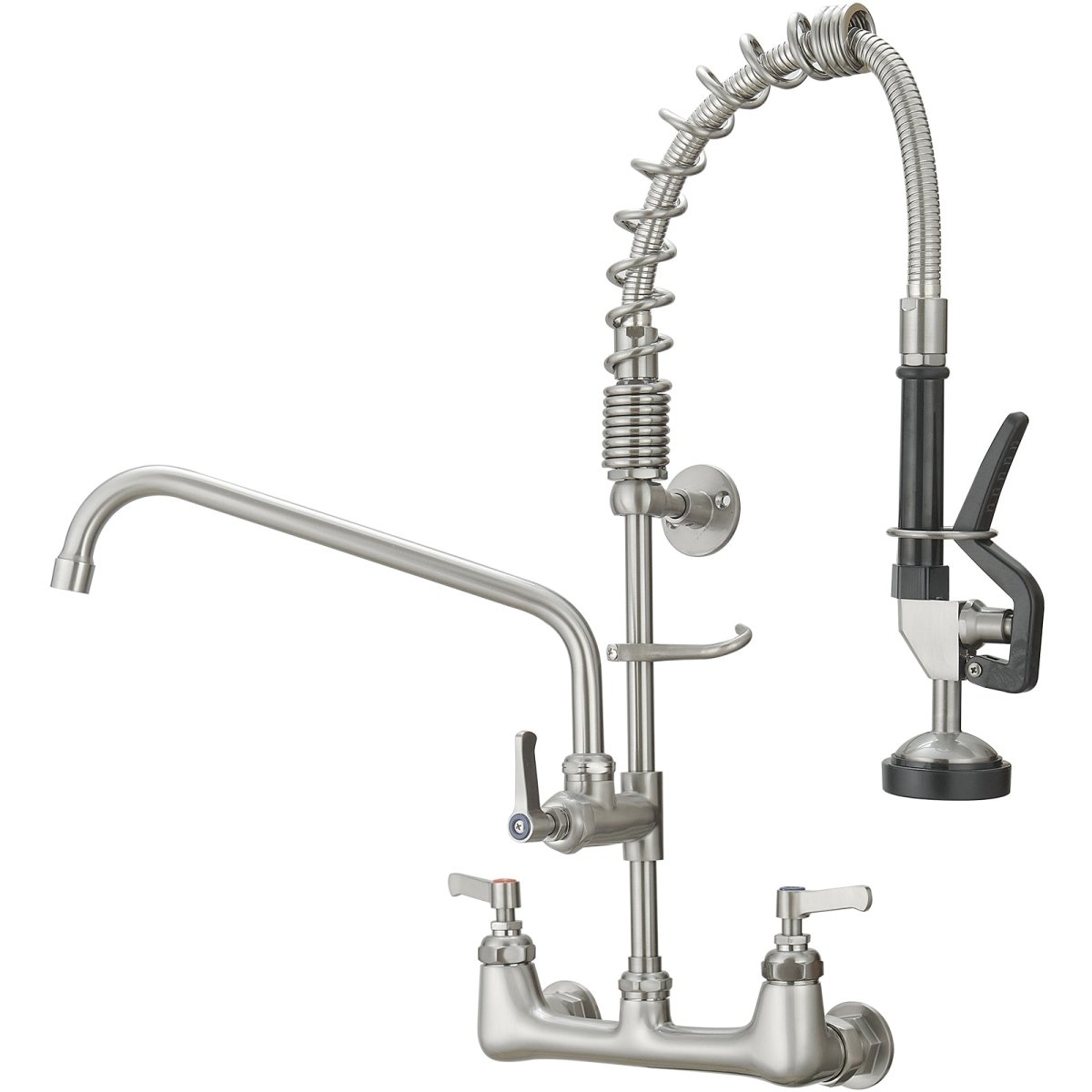 2-Handle Wall Mount Pre-Rinse Spray Kitchen Faucet Nickel - buyfaucet.com