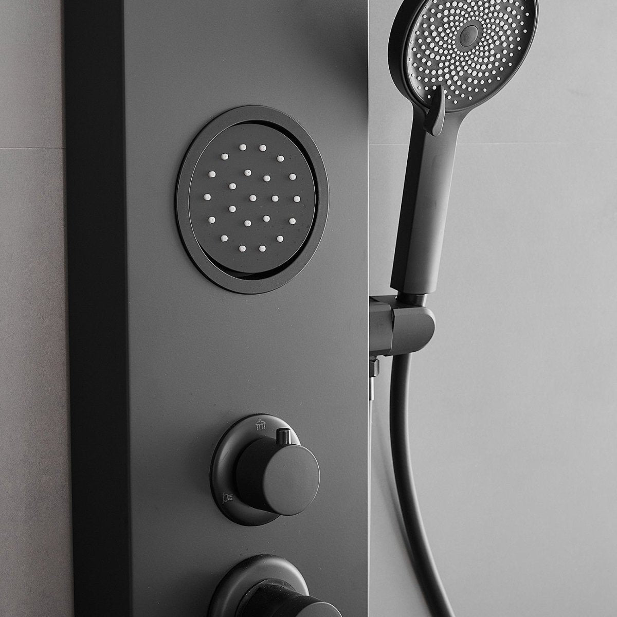 2-Jet Rainfall Shower Panel System in Stainless Steel Black - buyfaucet.com