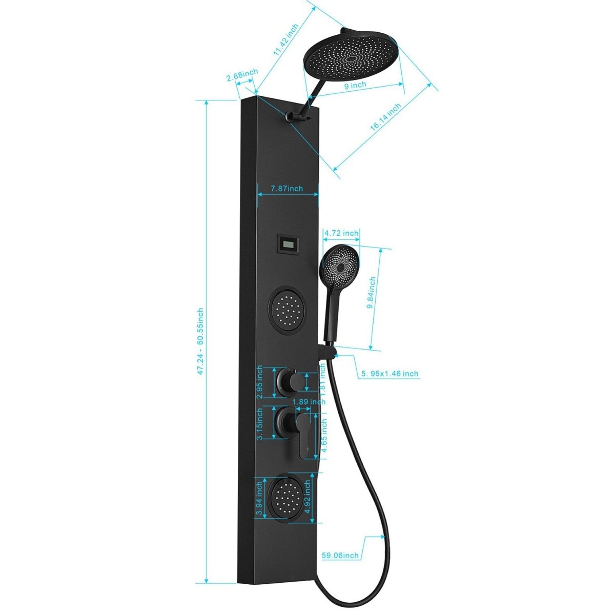 2-Jet Rainfall Shower Panel System in Stainless Steel Black - buyfaucet.com