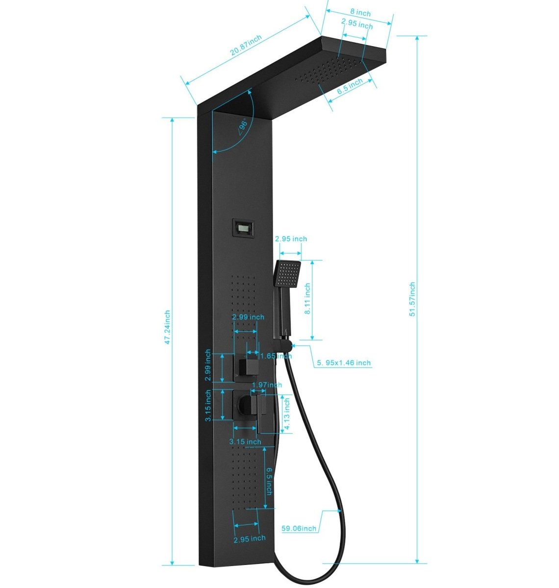 2-Jet Rainfall Shower Panel System in Stainless Steel Black - buyfaucet.com