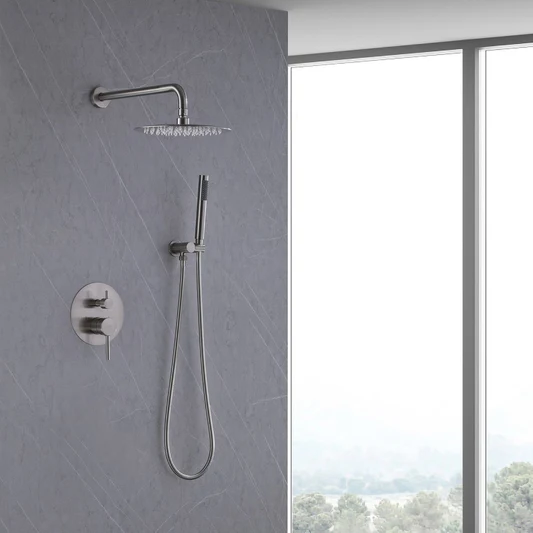 2-Spray Rain Shower Faucet and Hand Shower Combo Kit Nickel - buyfaucet.com