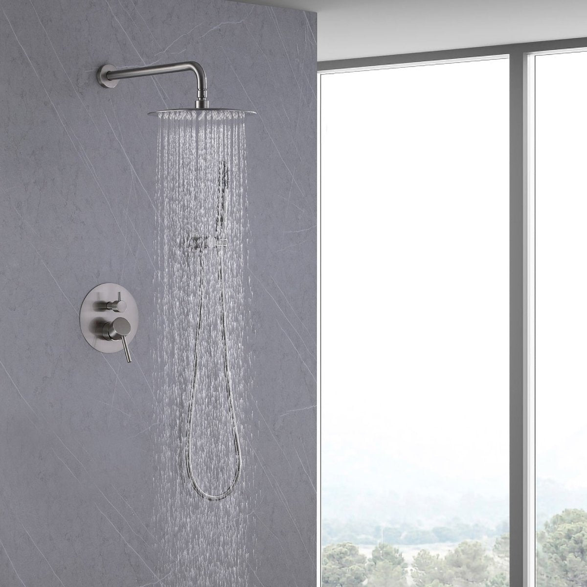 2-Spray Rain Shower Faucet and Hand Shower Combo Kit Nickel - buyfaucet.com