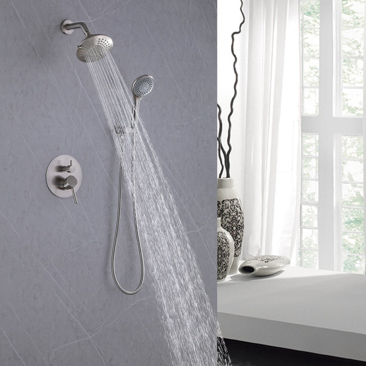 2-Spray Round High Pressure Shower Faucet Brushed Nickel - buyfaucet.com