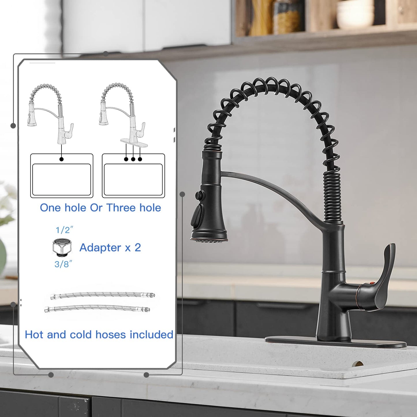 3 Spray High Arc Pull Down Kitchen Faucet Oil Rubbed Bronze - buyfaucet.com